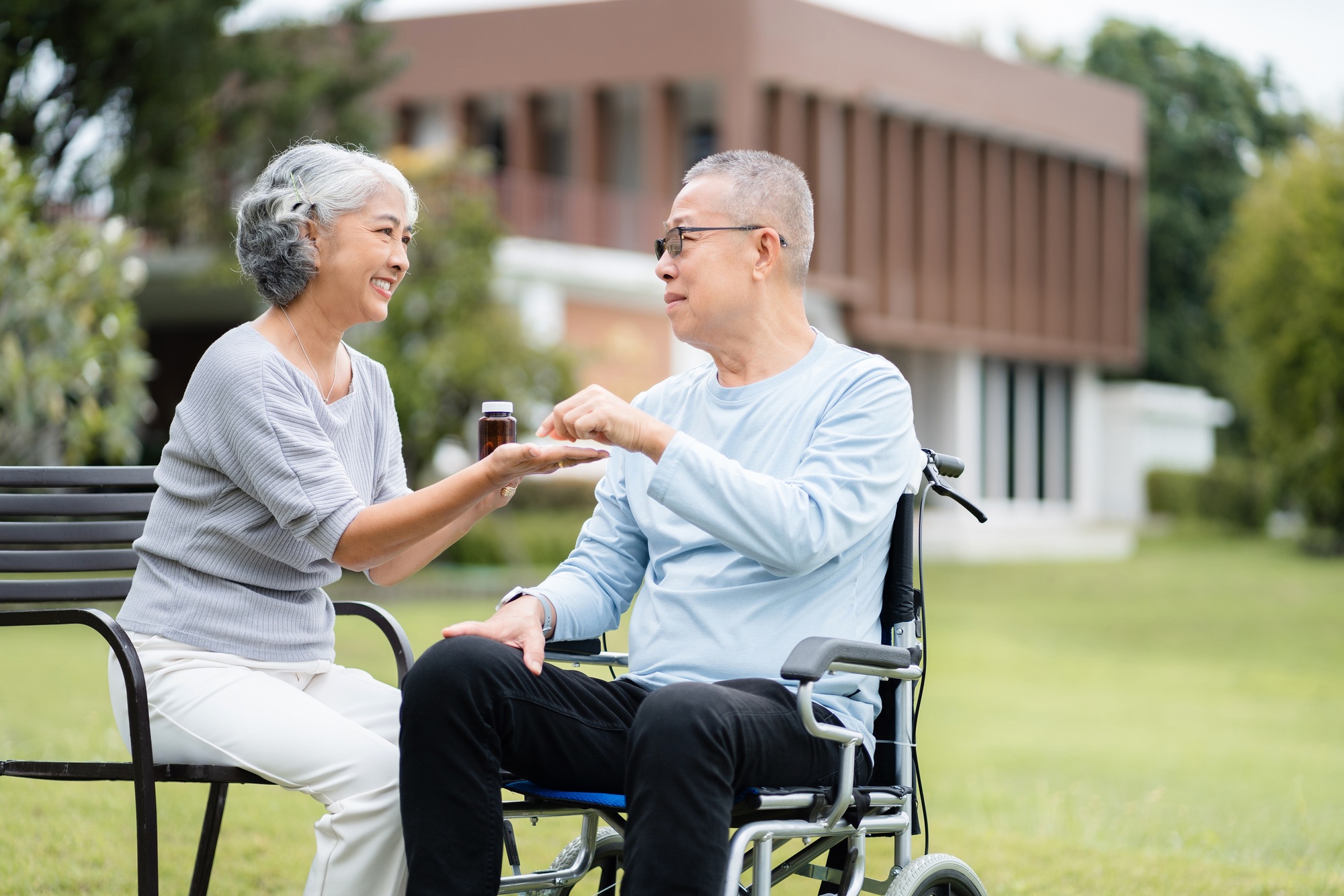 Elderly people take care of each other.